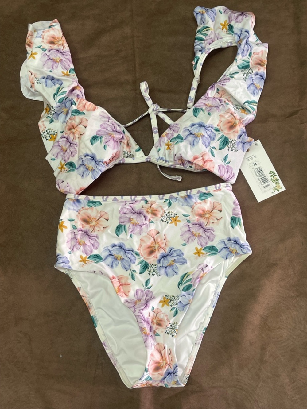 Chelsea & Violet Pastel Floral Ruffle One-Piece Swimsuit Set NWT